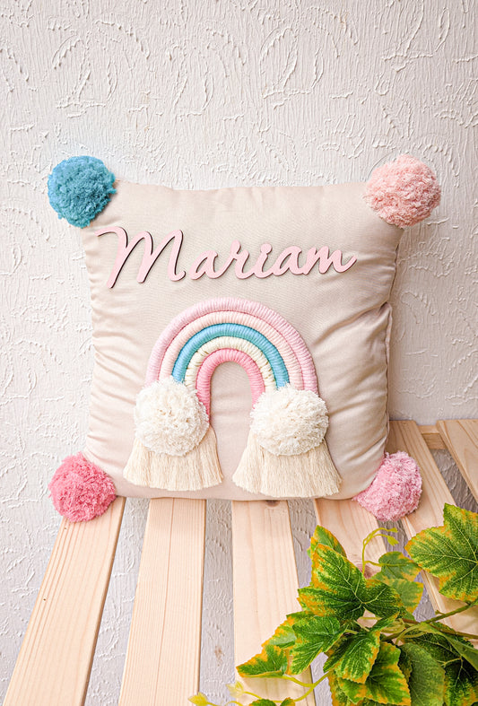 Turquoise pink Rainbow Pillow(beige)