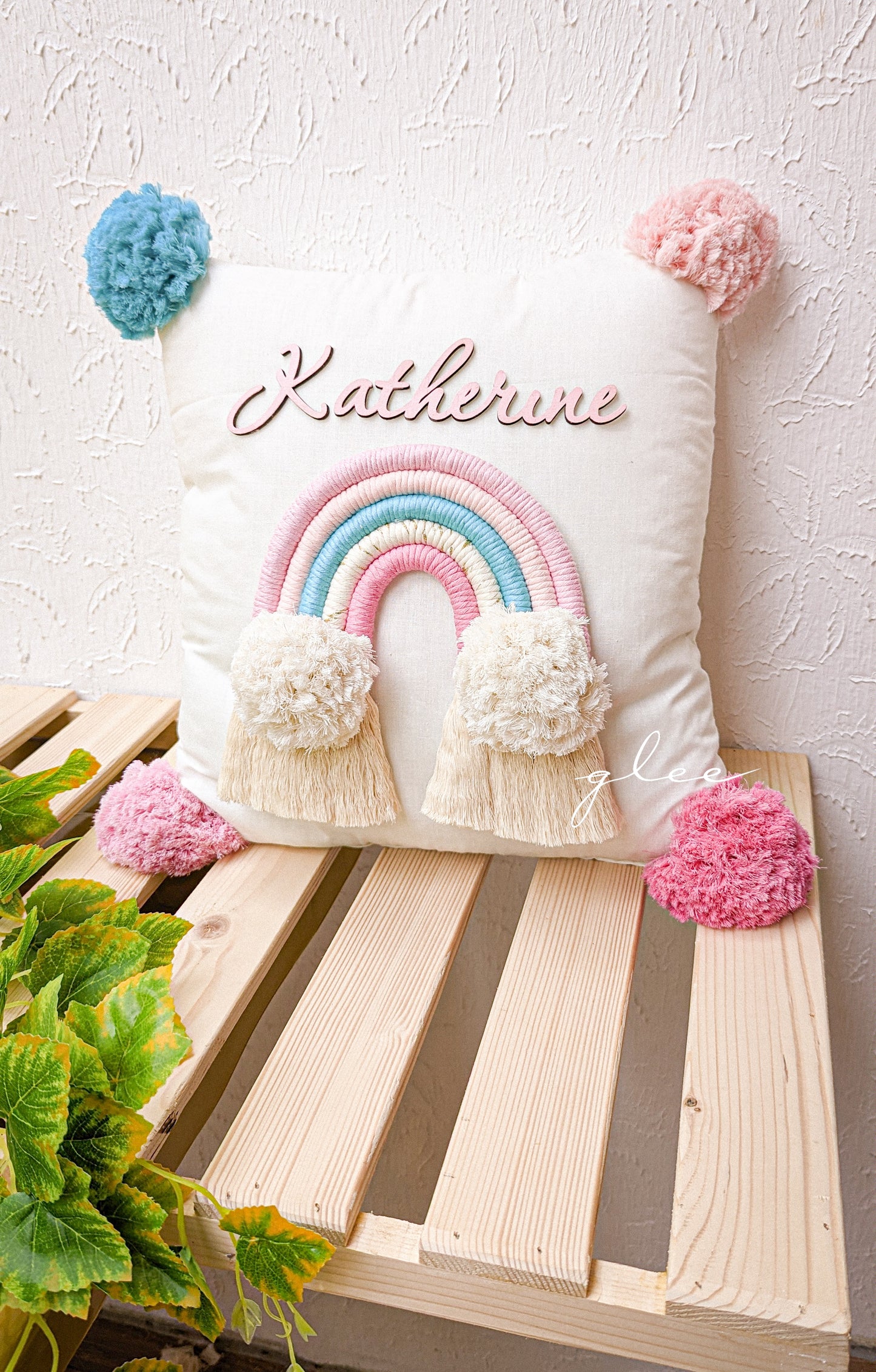 Turquoise pink Rainbow Pillow